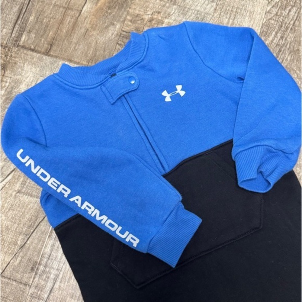 Under Armour Kids‎ Blue Black Fleece Colorblock Quarter Zip Coverall 18M